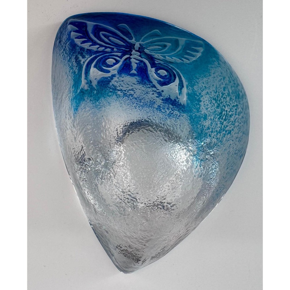 Mats Jonasson Maleras Crystal Butterfly Votive Blue Swirl Art Glass Sweden - Picture 7 of 15